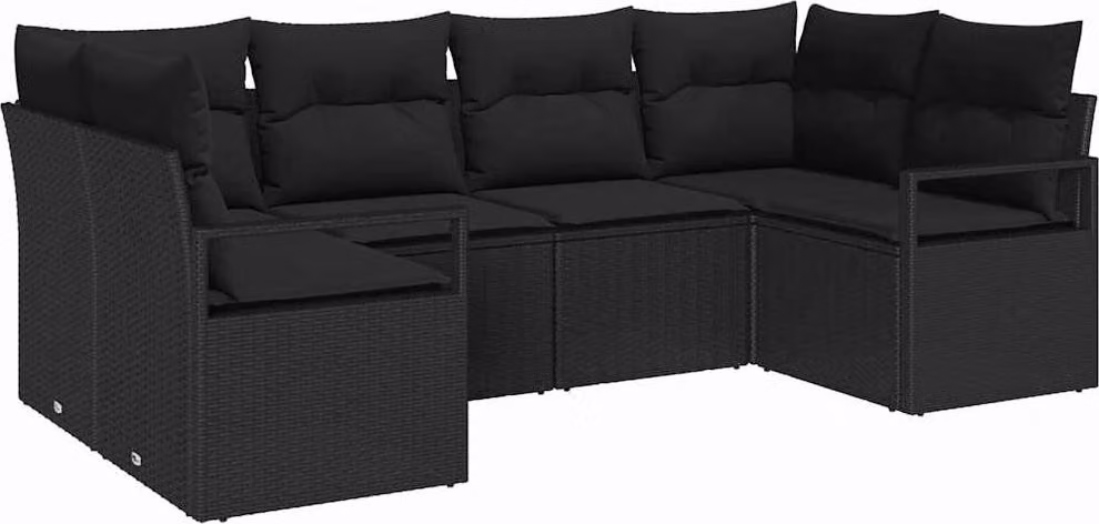 Set di divani con cuscino 6 pcs Nero polyrattan
