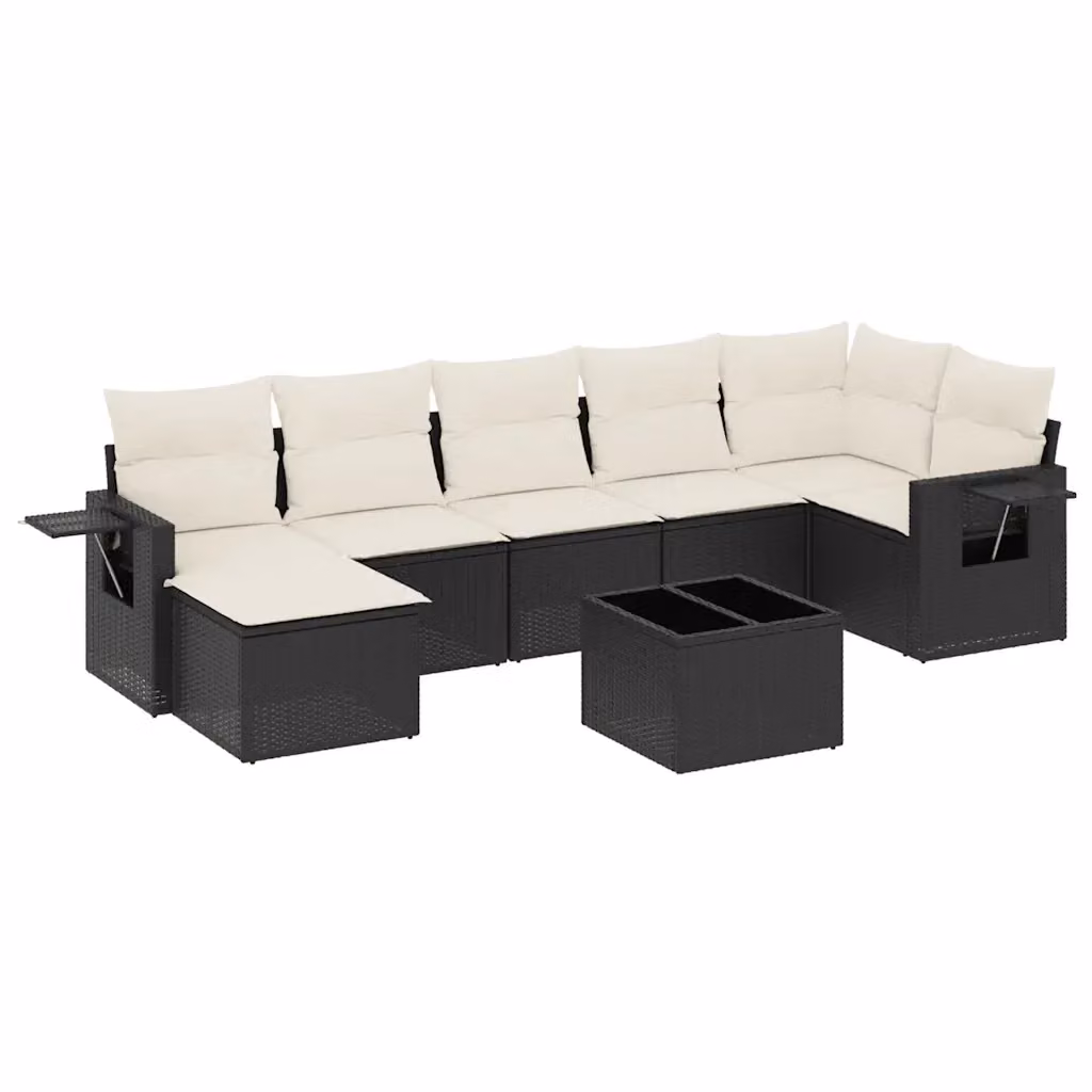 vidaXL Set Divani da Giardino in Polyrattan Nero con 8 Cuscini e Tavolino da Esterno – 2