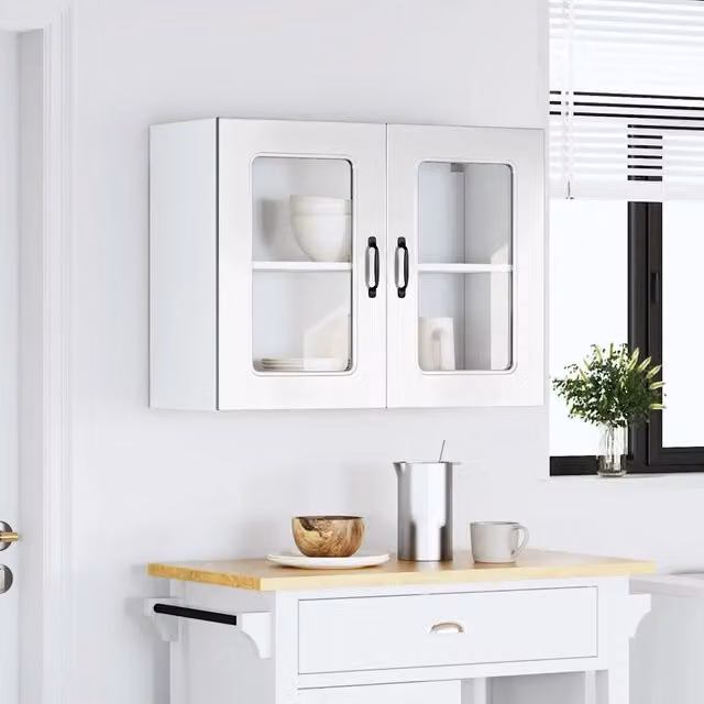 Pensile da cucina moderno vidaXL bianco lucido con ante in vetro e ripiani interni L 80 cm, P 31 cm, H 60 cm