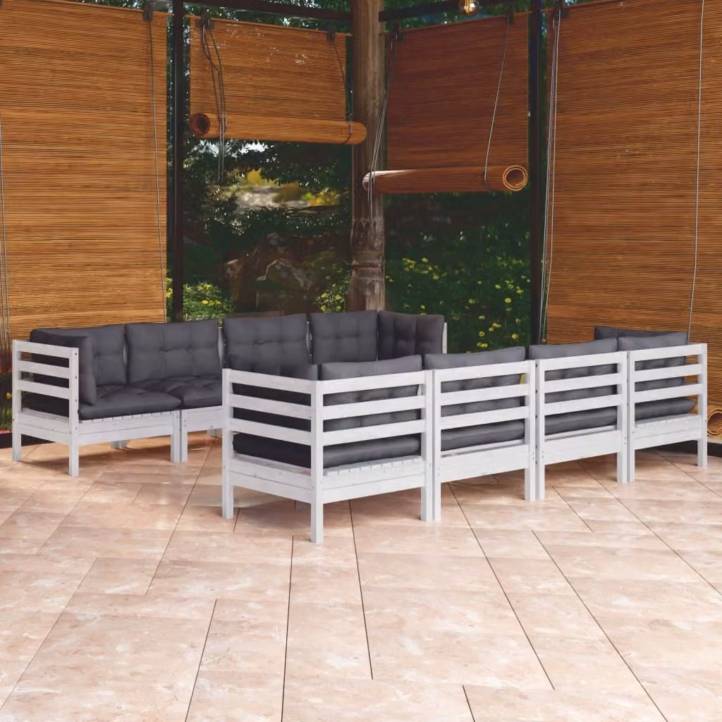 The Living Store Set da giardino 9 pezzi con cuscini in legno di pino massiccio