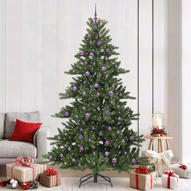 Albero di Natale Artificiale Moderno vidaXL Verde con Luci LED Bianco Caldo in PVC e Metallo, Altezza: 240 cm – 1