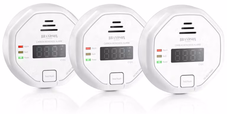 Set di 3 rilevatori di monossido di carbonio Brandson CO-Melder, con sensore elettrochimico, display LCD e allarme da 85 dB, durata del sensore da 7 a 10 anni, conforme alla norma DIN EN 50291, colore bianco
