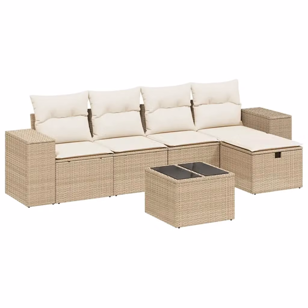 vidaXL Set Divano da Giardino a L 6 pz con Cuscini Beige e Tavolino in Polyrattan e Metallo – 2