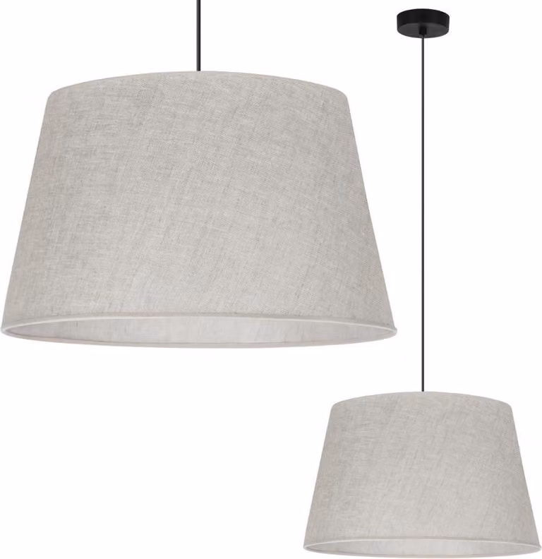 Lampada a sospensione Len cono nero 1 luce paralume beige chiaro L01 44cm