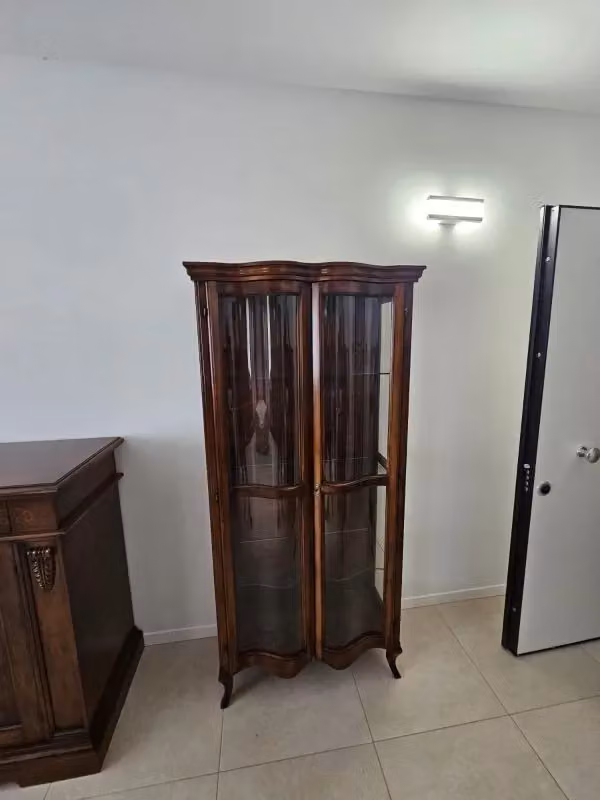 Vetrina classica con vetro curvo e ante in vetro in legno tinta noce scuro Mobili 2G L: 89 cm, P: 44 cm, H: 186 cm – 3