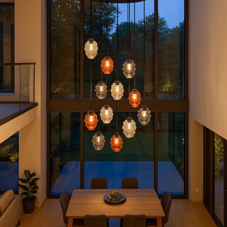 s.luce Echos Gallery luce 12 fiamme Ø 80cm Baldacchino Ø 18cm Multicolore 12 fiamme Ovale, Oblungo