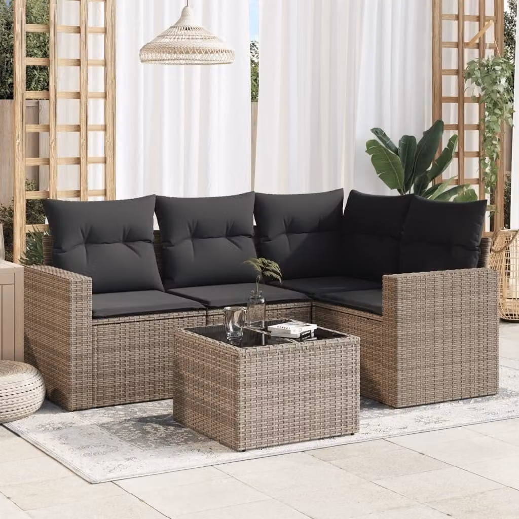 Maison Exclusive - Set divani da giardino 5 pezzi con cuscini grigio polyrattan