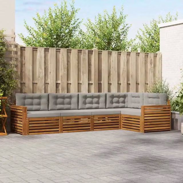 Set di divani da esterno 5 pz Grigio Naturale e Chiaro 3373466