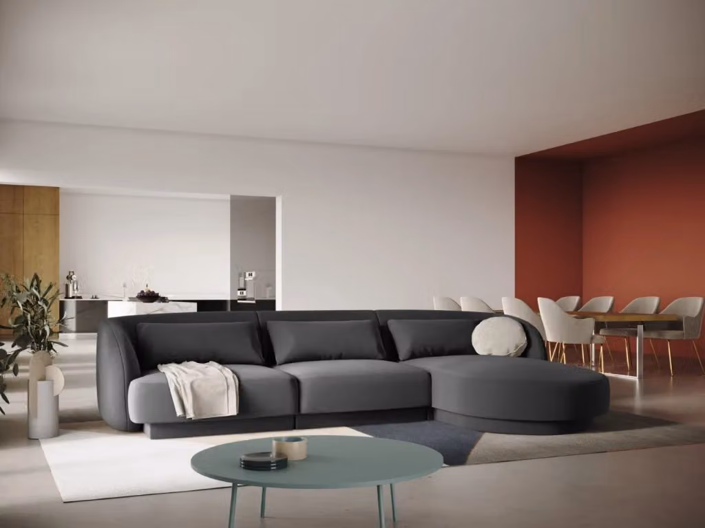 Divano angolare destro Tulum di Cosmopolitan Design in velluto grigio a 4 posti – 2