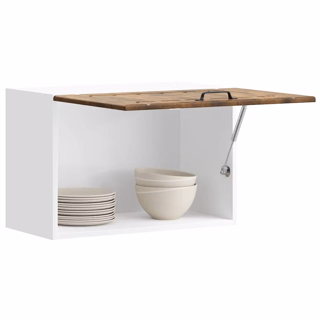Pensile da cucina moderno vidaXL con ante in vetro e ripiani interni, colore bianco e marrone, L/P/H: 60 x 31 x 40 cm