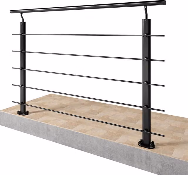 Kit ringhiera in alluminio AICA con corrimano per scala, montaggio a pavimento per uso interno ed esterno, nero opaco, L: 150 cm