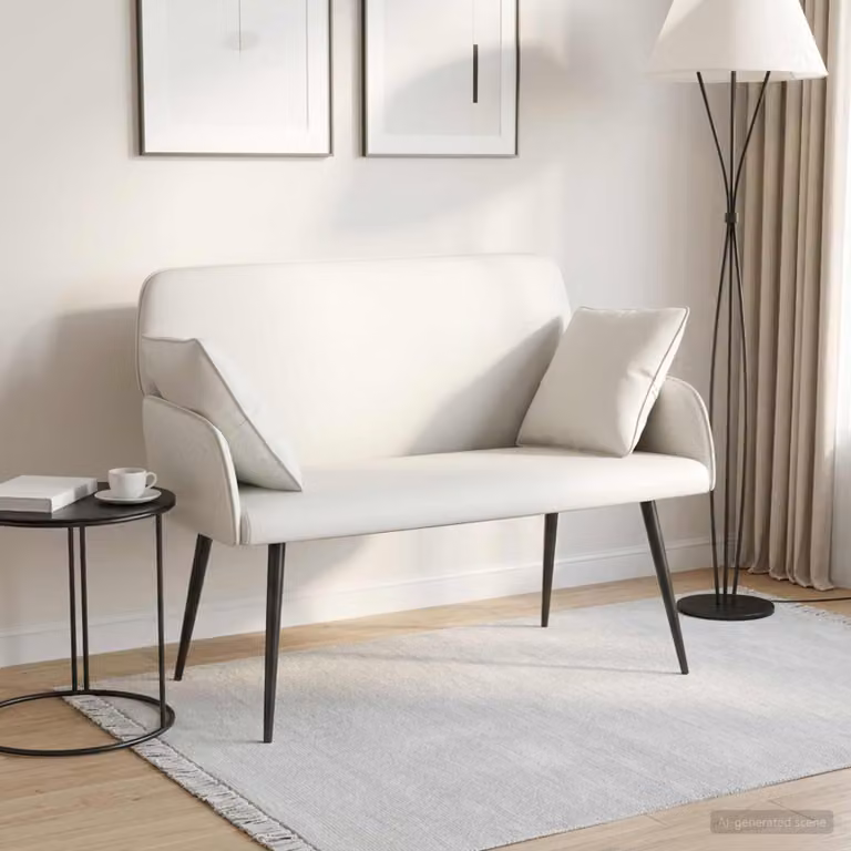 Divano a 2 posti vidaXL in similpelle bianco con gambe in metallo e cuscini inclusi L: 115 cm, P: 86 cm, H: 58 cm