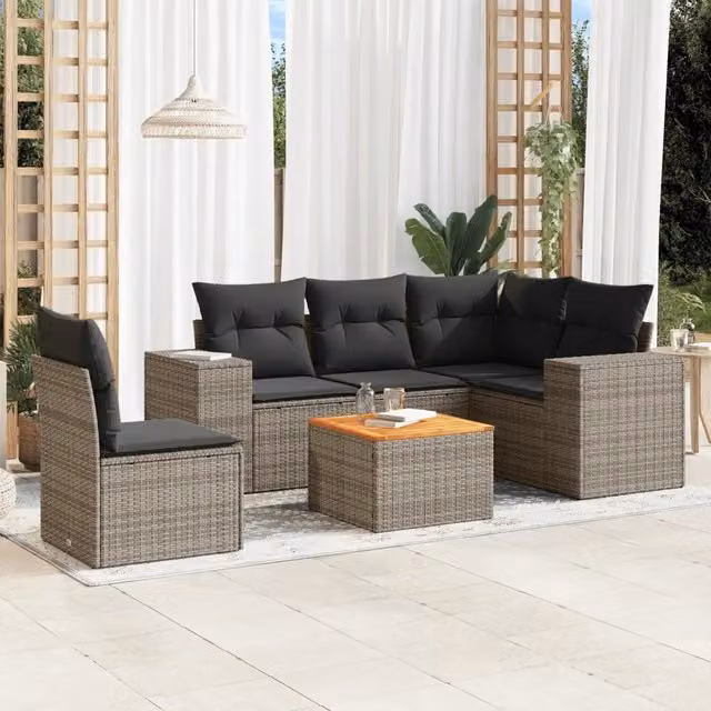 Set Divano da Giardino 6 pz con Cuscini Grigio in Polyrattan 3257782
