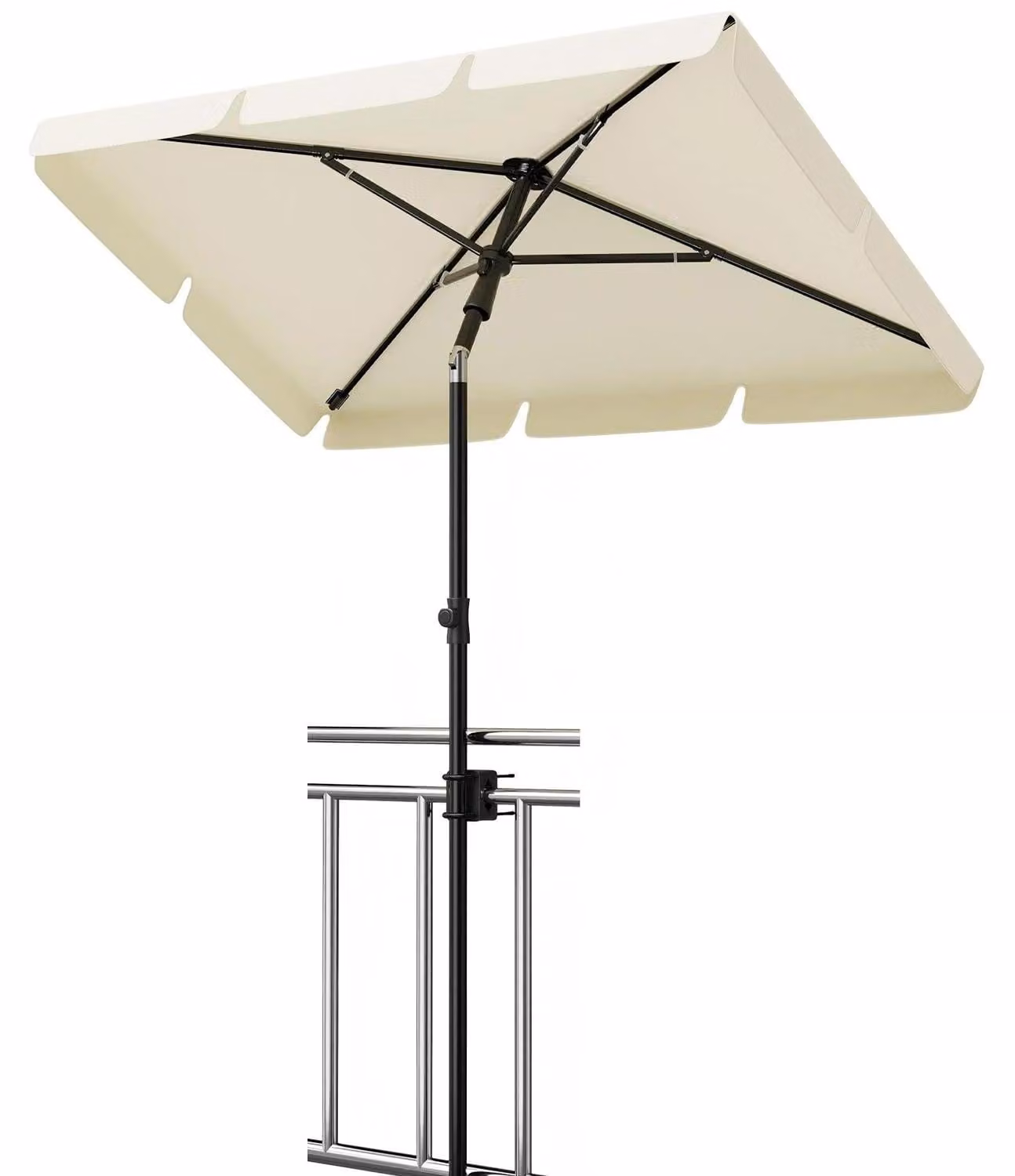 Ombrellone da balcone - Rettangolare - 200x125 cm - Protezione UV50+ - Inclinabile e regolabile in altezza - Autoportante con supporto - Pali in acciaio - Borsa per il trasporto - Beige
