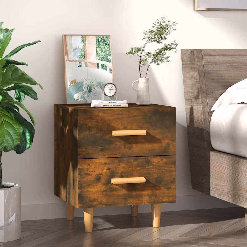Comodino vidaXL in stile scandinavo in legno color rovere fumo, L 40 cm x P 35 cm x H 47,5 cm