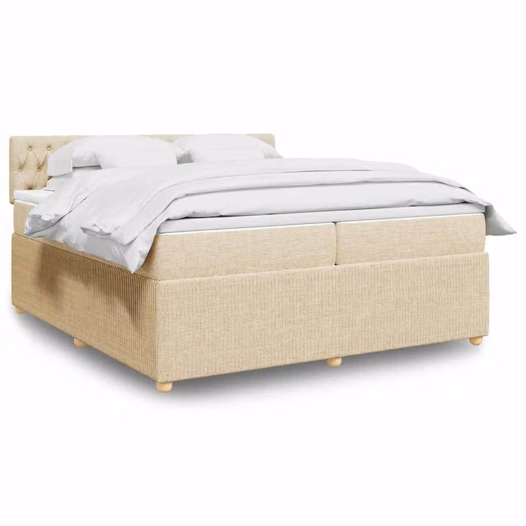 vidaXL Giroletto a Molle con Materasso Ibrido in Tessuto Beige e Bianco, L/P: 200 x 200 cm