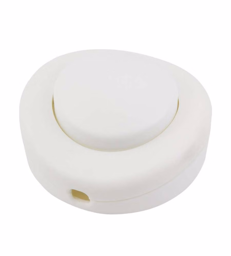 Interruttore Unipolare 2A 250V - Pulsante - Passante per cavo piatto e tondo - Bianco