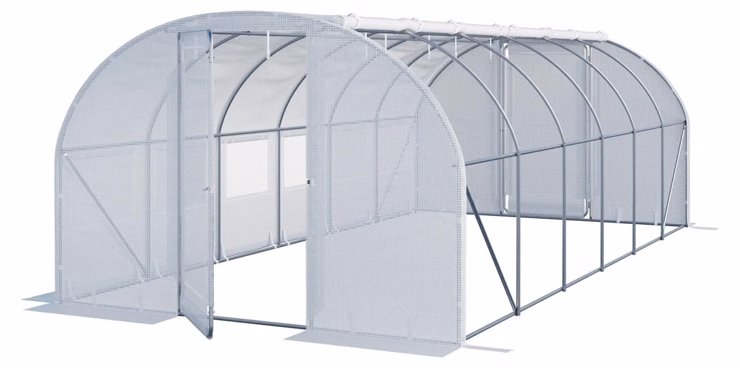 Serra Tunnel TOOLPORT con porta a battente, 3x6m telo in PE 180g/m² bianco trasparente