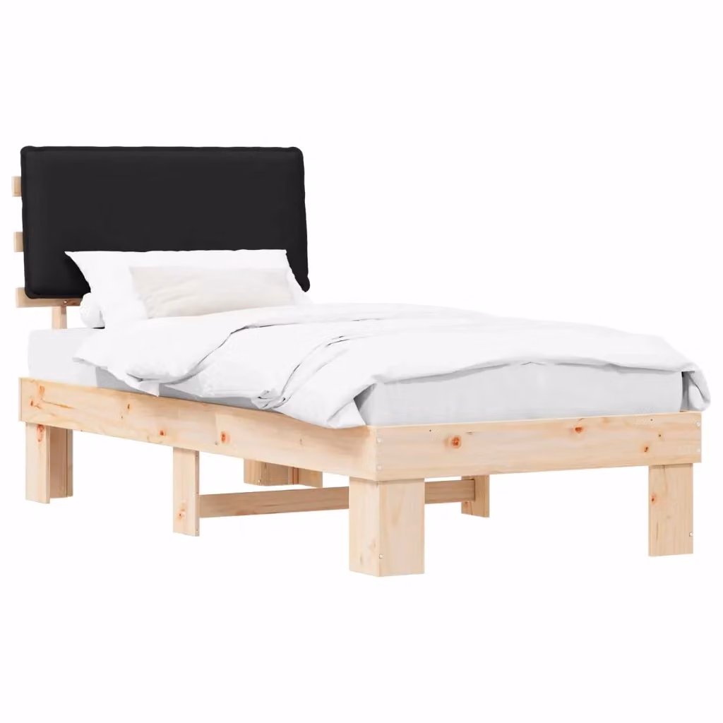 Letto con Testiera Rivestita vidaXL in Pino Massello Nero L 100 x P 200 cm – 2