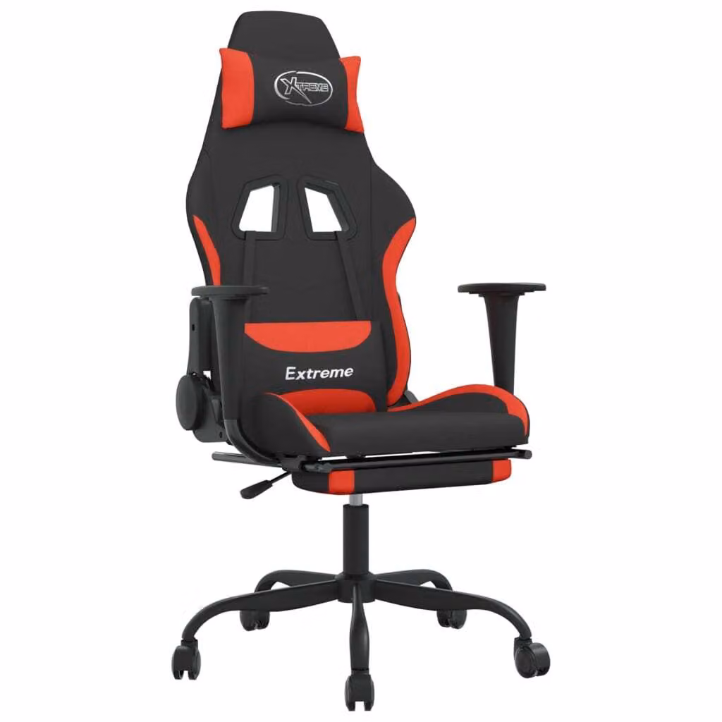 Sedia da Gaming con Poggiapiedi Rosso e Nero in Tessuto