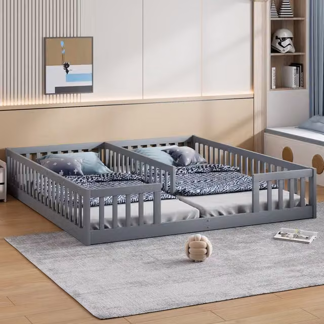 letto a pannelli in pino grigio 90 x 200 cm
