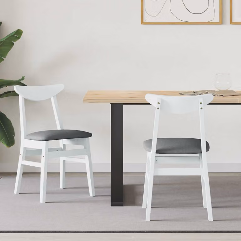 Set di 2 sedie da pranzo moderne vidaXL in legno di gomma bianco