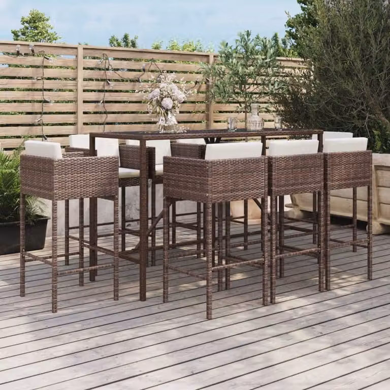 Maison Exclusive - Set Bar da Giardino 9 pz con Cuscini in Polyrattan Marrone