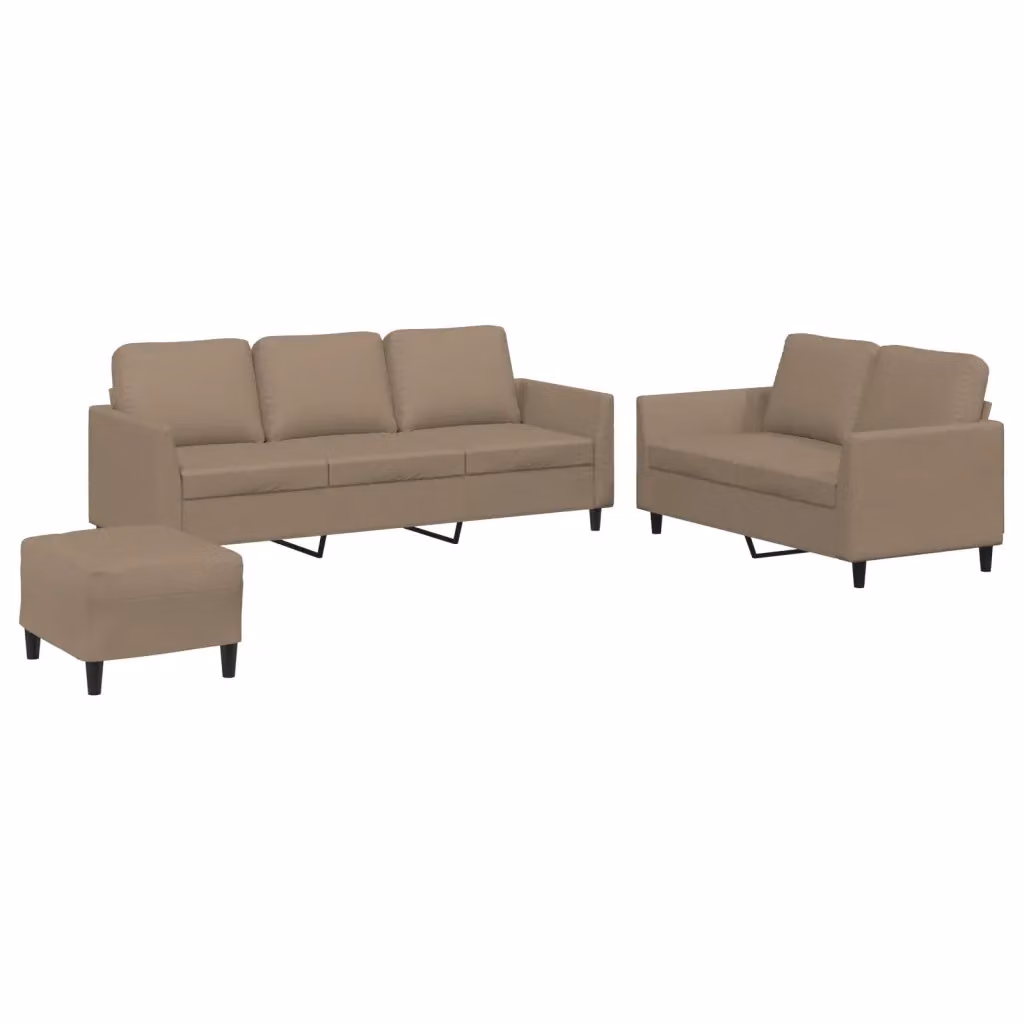 Set di divani 3 pezzi vidaXL con pouf in similpelle beige e marrone per soggiorno moderno – 2
