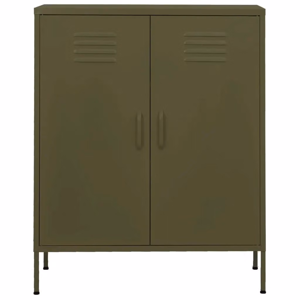Armadietto in metallo vidaXL verde opaco con ante a battente e ripiani interni L 80 cm, P 35 cm, H 101,5 cm – 2