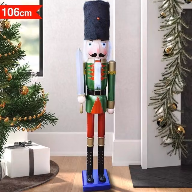 Trade Shop - Soldato Schiaccianoci Di Natale In Legno Altezza 106cm Decorazioni Natalizie -