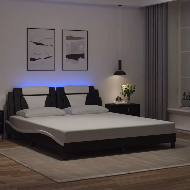 vidaXL Giroletto Viana Moderno con LED e Porta USB, Nero e Bianco, L/P: 180 x 200 cm