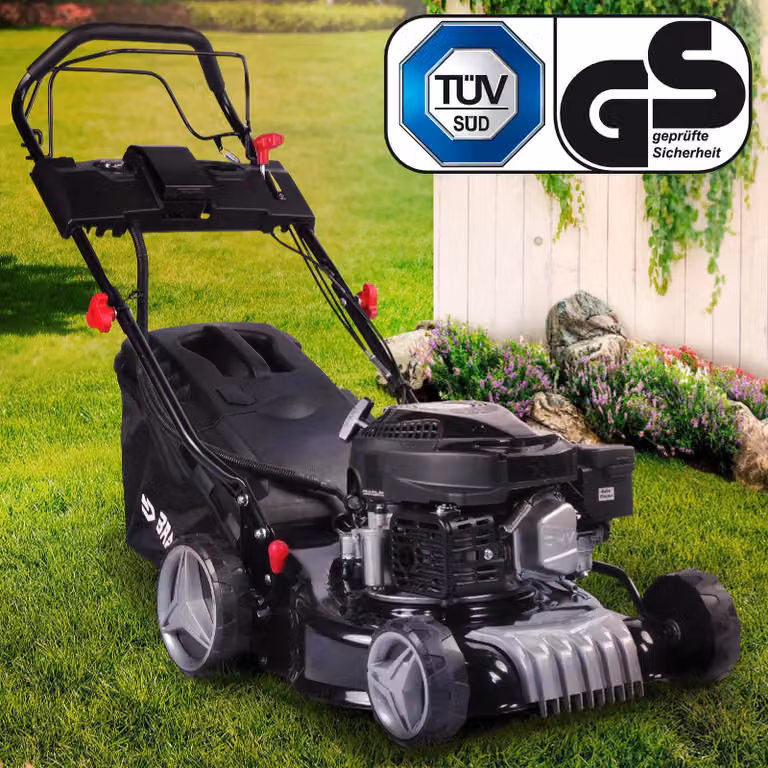 Tosaerba a benzina BRAST con trasmissione | 3,0 kW (4,1 CV) | Avviamento elettrico | Larghezza di taglio 41 cm | Motore OHV a 4 tempi | Altezza di taglio 25-75 mm | Cesto di raccolta da 40 l | Carrozzeria in acciaio
