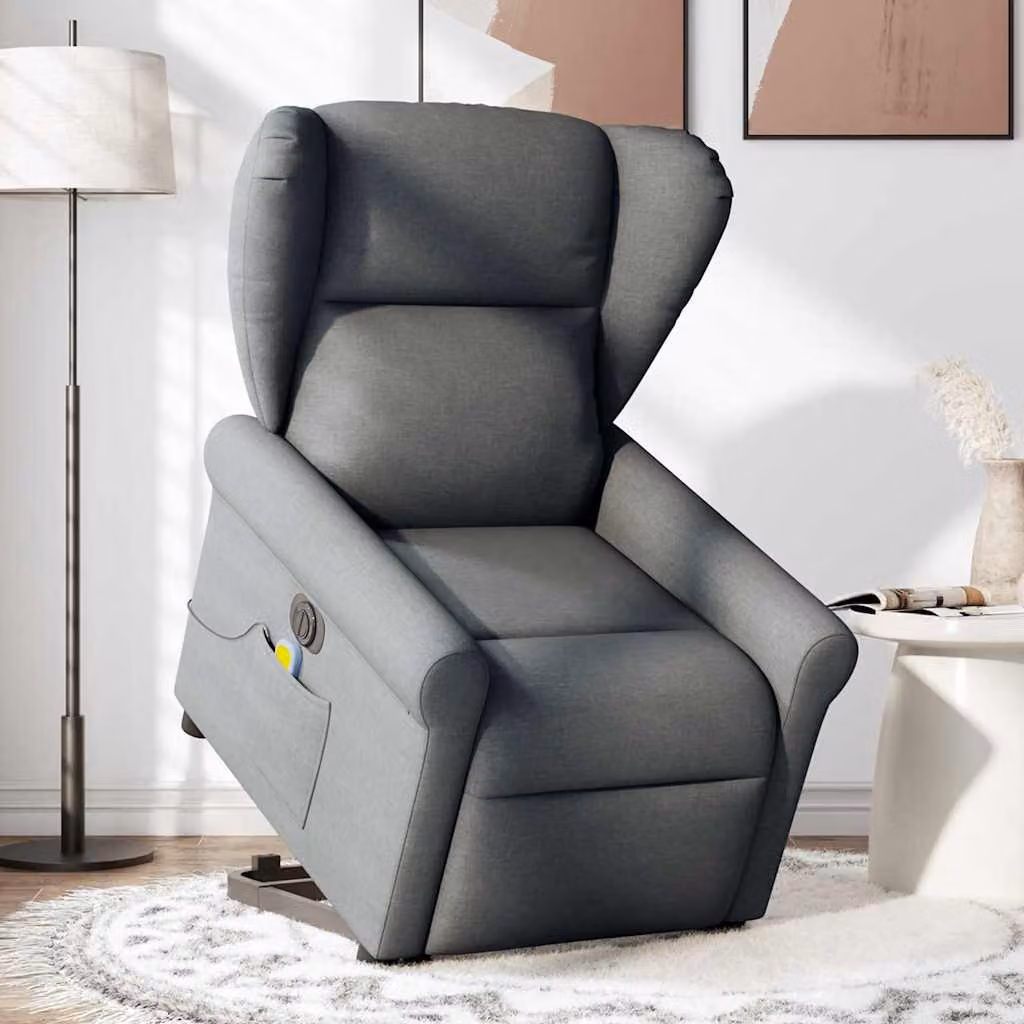 vidaXL Poltrona Alzapersona Massaggi Elettrica Grigio Scuro Tessuto