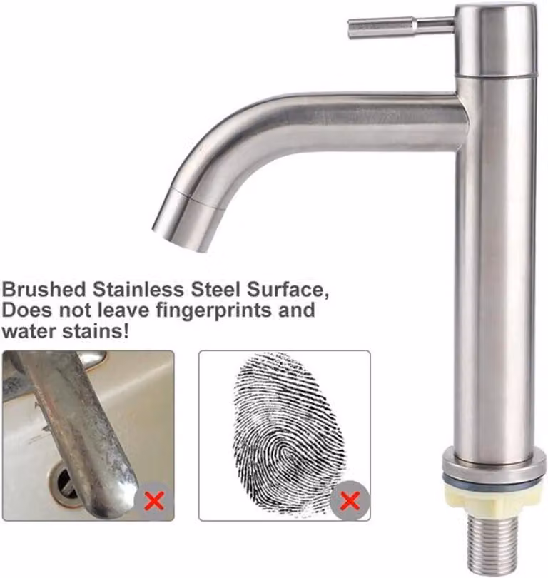 Rubinetto in acciaio inossidabile spazzolato, monocomando, per lavabo – solo acqua fredda – adatto per lavabi e servizi igienici su imbarcazioni – design moderno