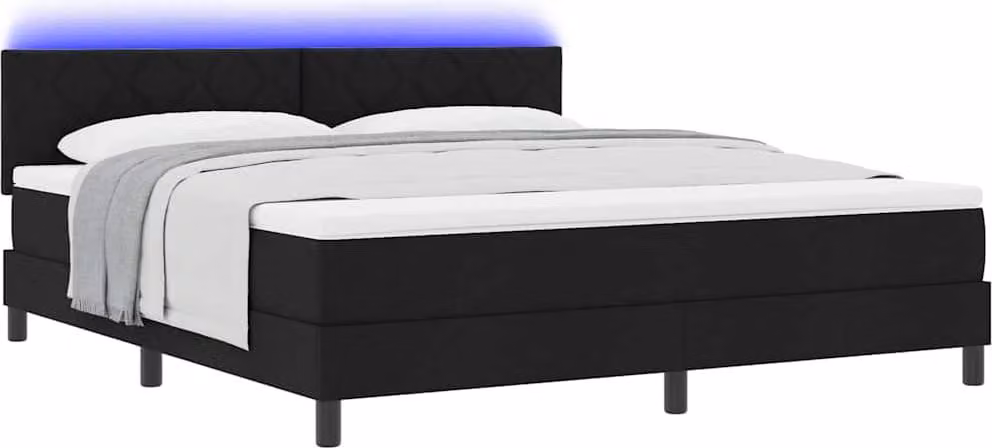 Letto boxspring con strisce luminose a LED, nero, 180 x 200 cm, rivestimento in tessuto