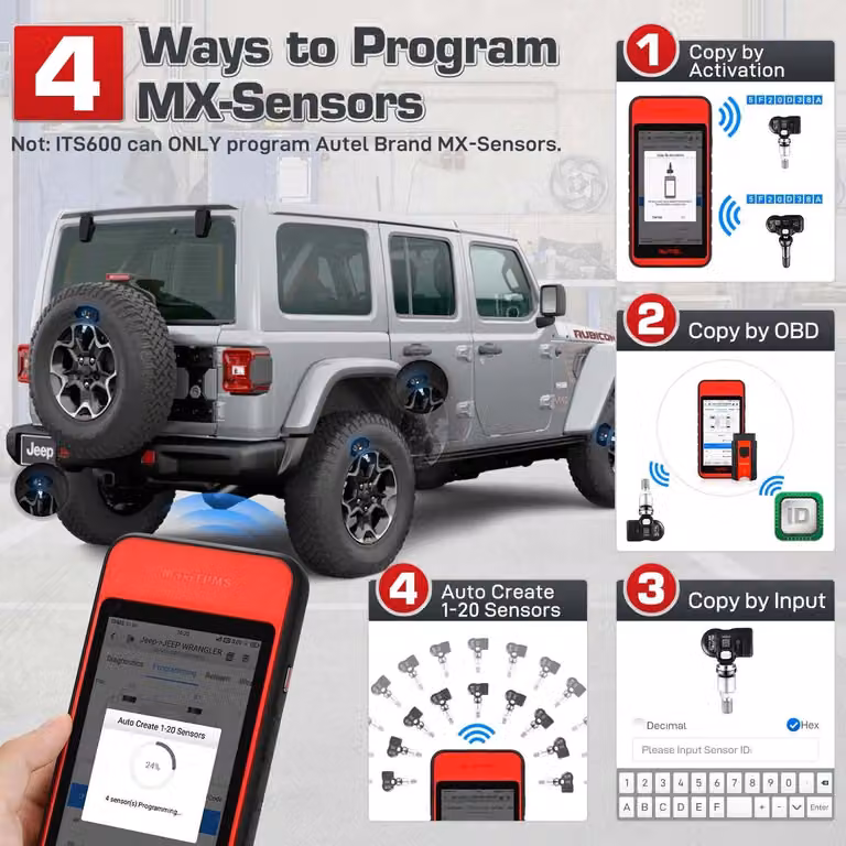 TPMS-Tool - Tester per sensori di pressione pneumatici - Stazione diagnostica - Programmatore di sensori - Schermo touchscreen a colori da 5,5 pollici
