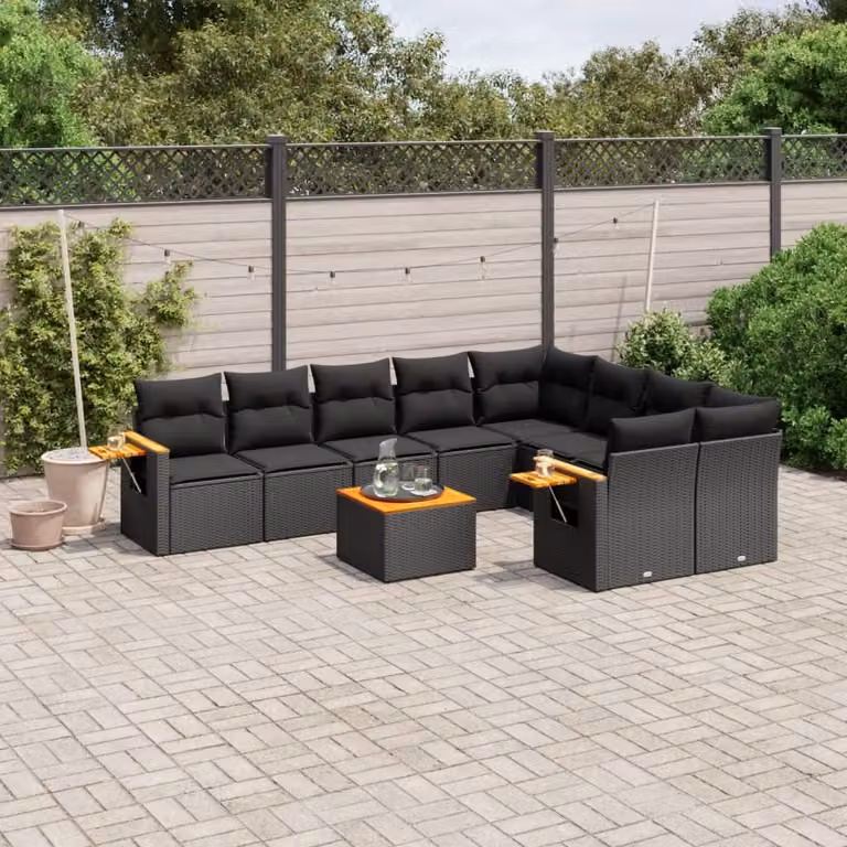 Maison Exclusive - Set Divani da Giardino 10pz con Cuscini in Polyrattan Nero