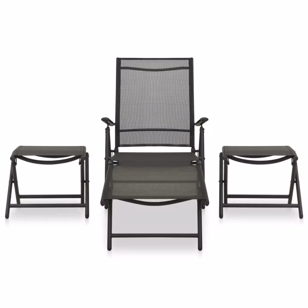 Set Divani da Giardino 3 pz in Textilene e Alluminio Nero