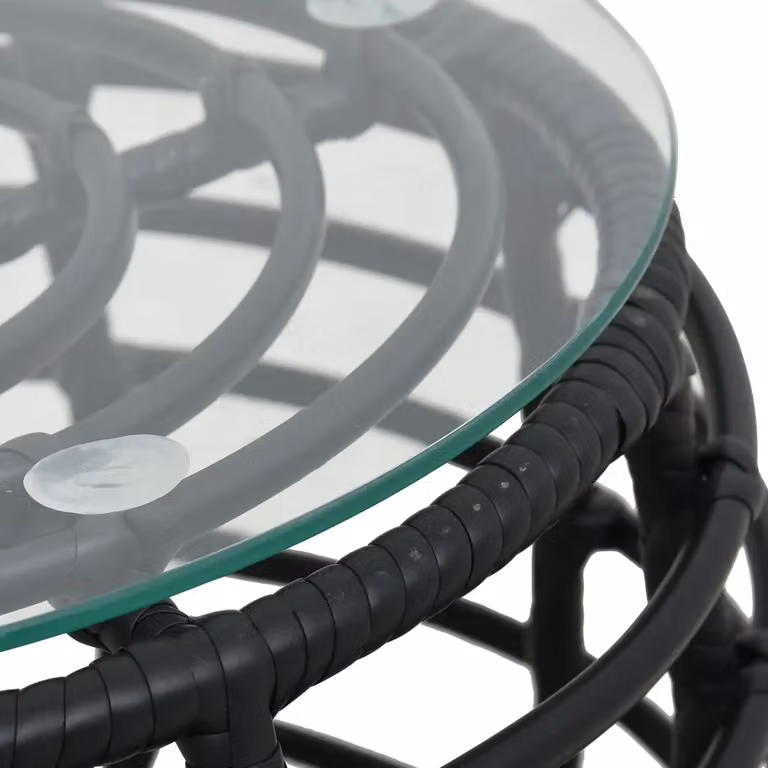 Set da Bistrot vidaXL in Polyrattan Nero con Piano in Vetro per Giardino e Balcone, 3 Pezzi