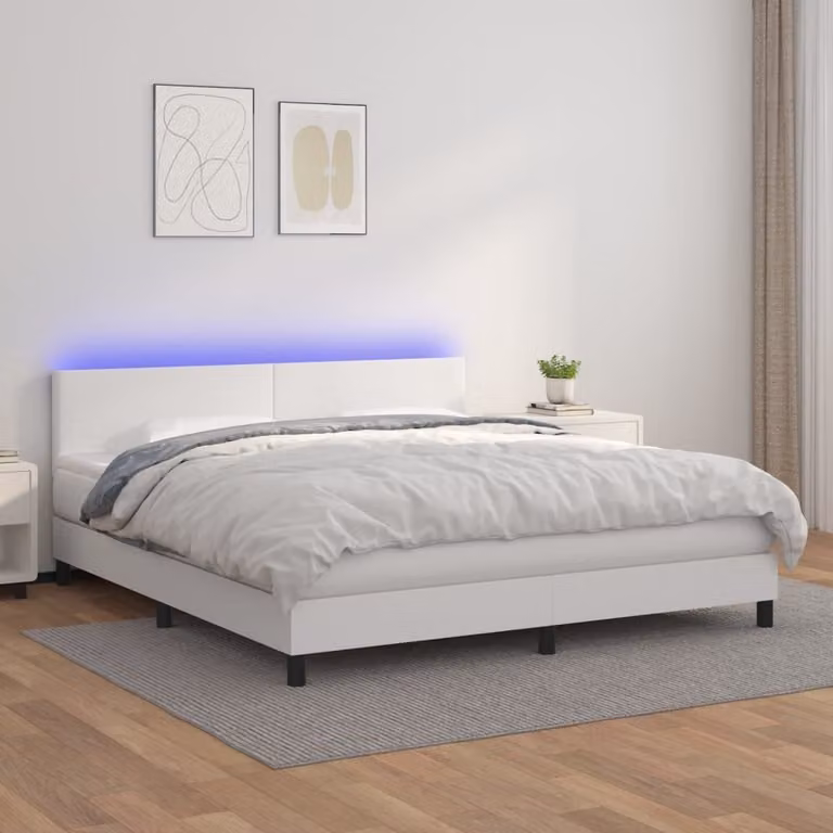 vidaXL Letto a molle con materasso e LED bianco 160x200 cm in Pelle finta - Letto a molle - Boxspringbetten - Bett - Schlafzimmermöbel