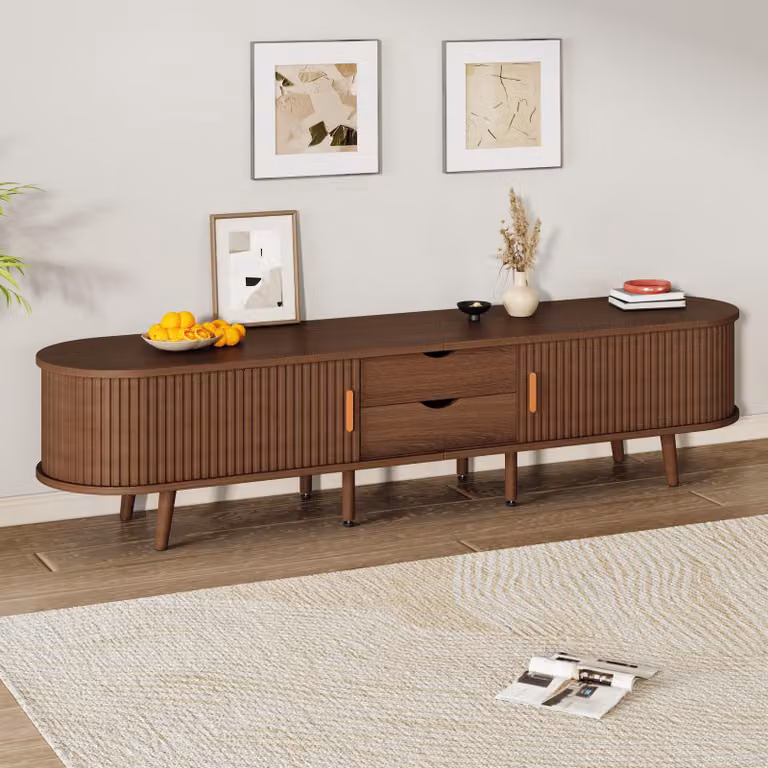 okwish, mobiletto basso marrone, 170 x 40 x 42 cm, con 2 cassetti, mobile TV con ante a scorrimento telescopico, pensile per televisore da 75 pollici