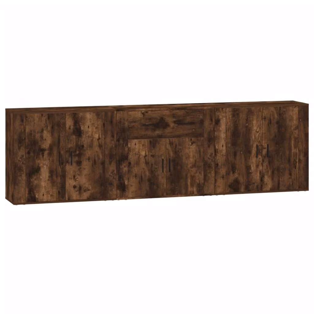 Credenze 3 pz Rovere Fumo in Legno Multistrato