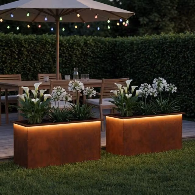 Fioriera da giardino con LED 2 pz Ruggine 50 x 100 x 48 cm 8008237