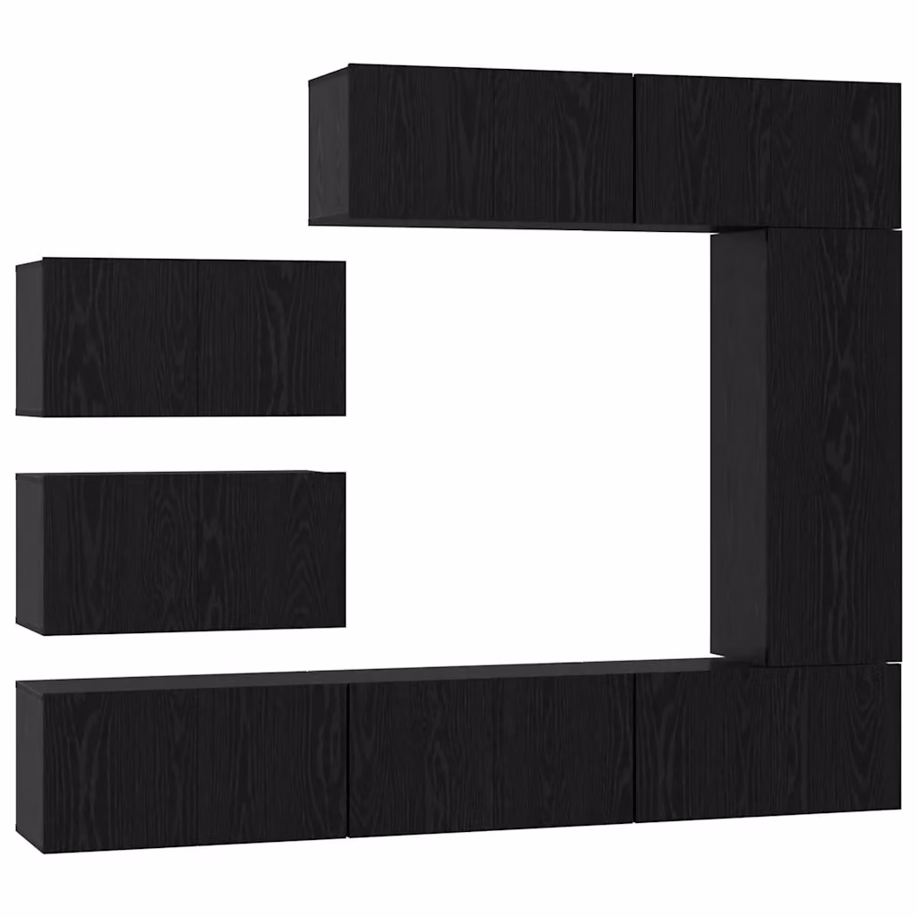 Set mobile TV moderno vidaXL in 8 pezzi, Rovere e Nero, in legno MDF per soggiorno – 2