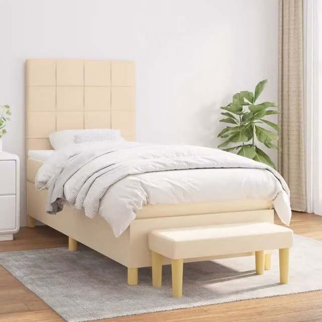 Letto Ibrido con Giroletto a Molle e Materasso vidaXL in Tessuto Beige e Bianco L/P/H: 200 x 100 x 128 cm