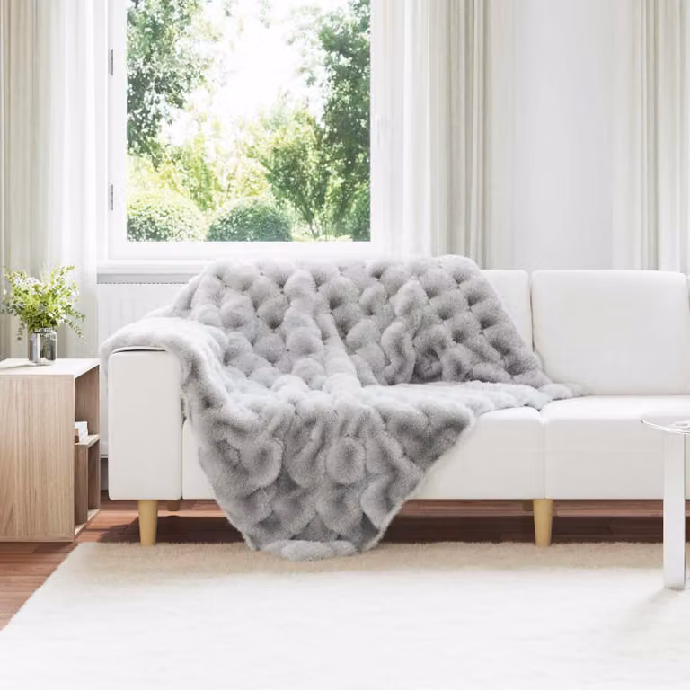 Coperta antiscivolo in ecopelliccia di coniglio vidaXL Olite Grigio L: 150 cm x P: 130 cm