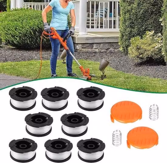 DriSubt 8PCS AF-100 bobina trimmer e filo per Black & Decker linea trimmer strumento di ricambio linea, 30ft 0 "bobina di ricambio con alimentazione automatica linea (con 2 tappi + 2 molle) (8 pezzi)