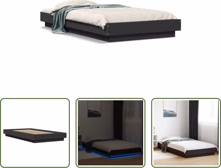 The Living Store Giroletto con LED nero 100x200 cm in materiale ligneo
