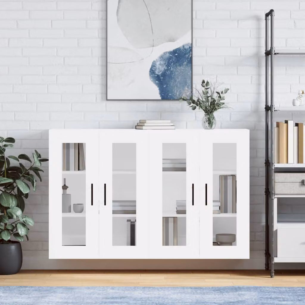 Set di 2 armadietti a parete vidaXL bianchi con ante in vetro e ripiani interni in legno e MDF