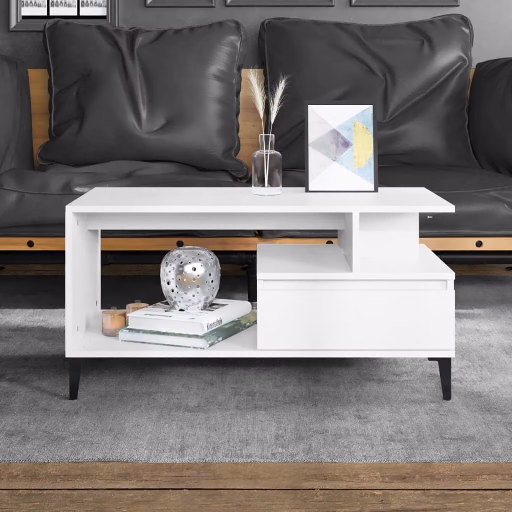 Tavolino The Living Store bianco 90x49x45 cm in materiale ligneo